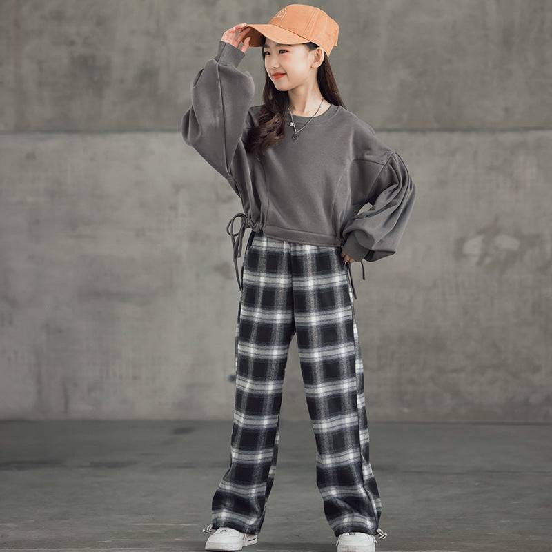 Abiti da ragazza Abbigliamento per bambini coreano stile occidentale Pantaloni scozzesi alla moda Bambini grandi