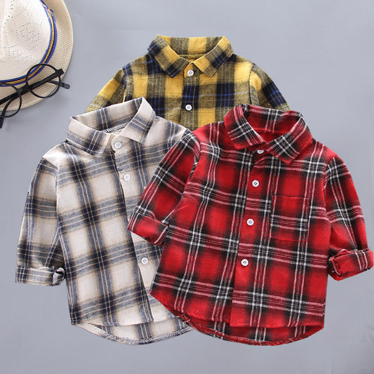 Plaid shirts for boys and girls with wide lapels and long sleeves - YLORESHOP