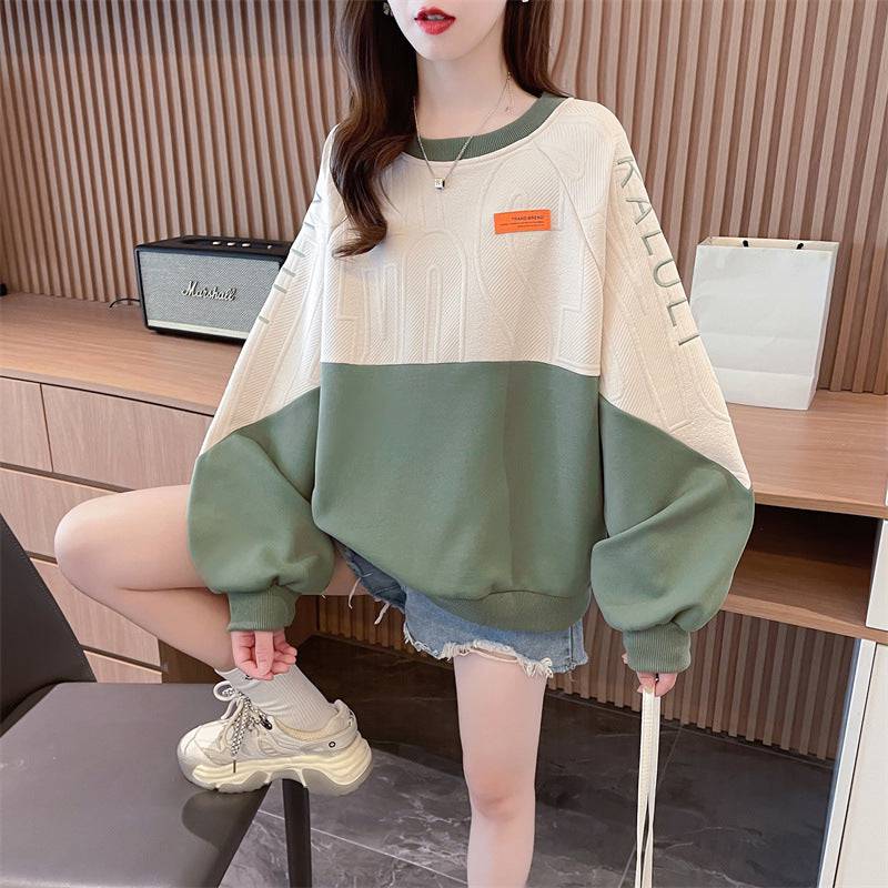 American Retro Contrast Color Sweatshirt Women