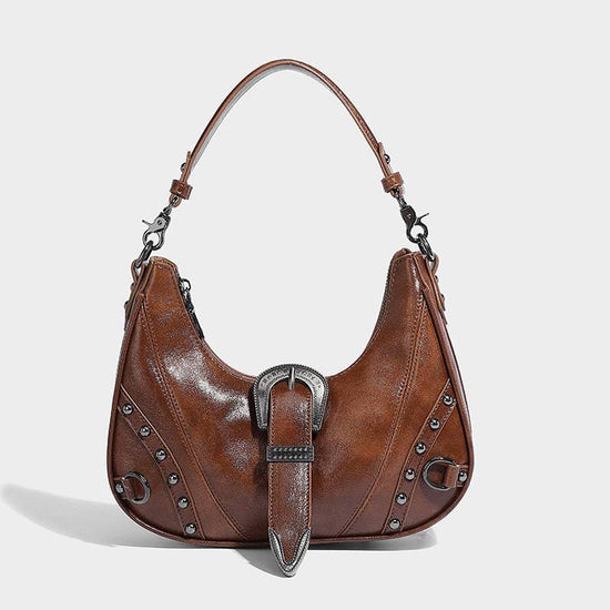 Women's Distressed Silver Belt Buckle Underarm Shoulder Bag - YLORESHOP