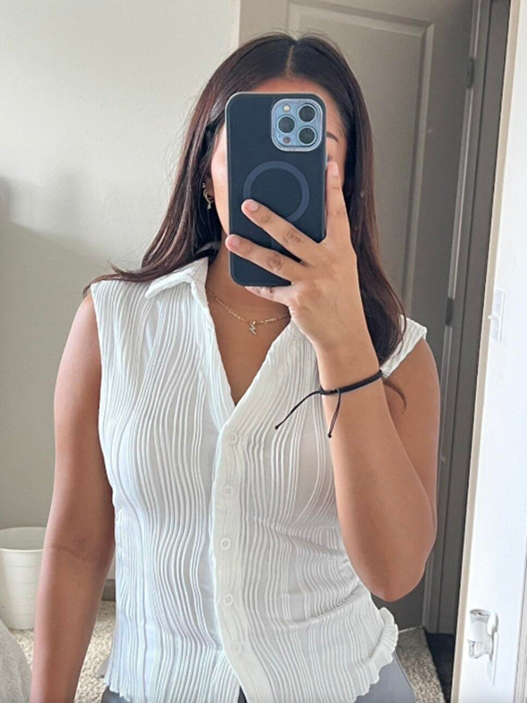 Simple Slim Vest V-neck Sleeveless Button Sweater - YLORESHOP