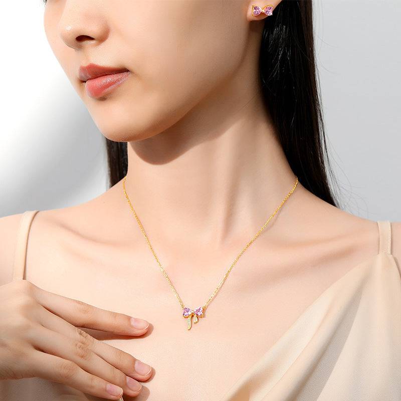 Women's Bow Zircon Necklace S925 Sterling Silver Clavicle Chain - YLORESHOP