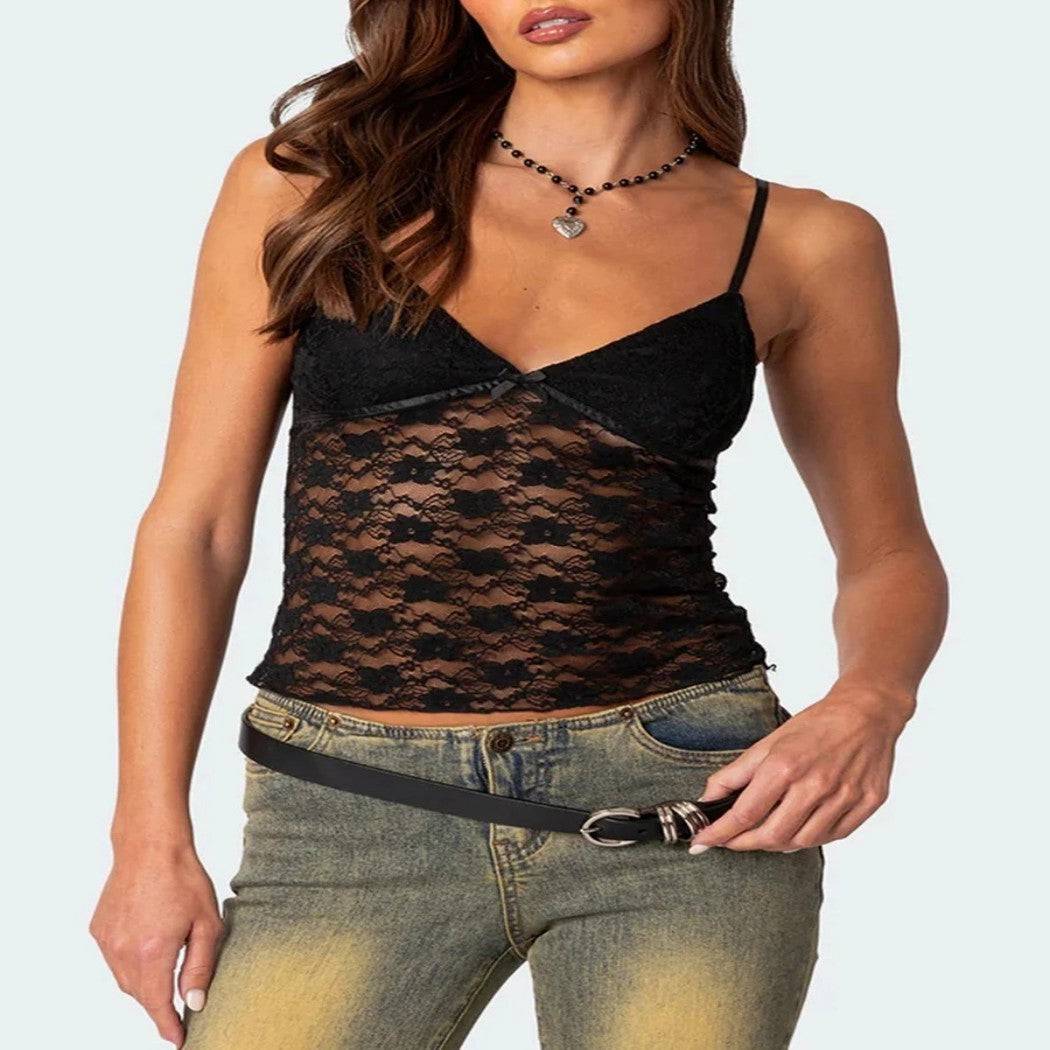 Women's Short Lace Spaghetti-strap Camisole Top - YLORESHOP