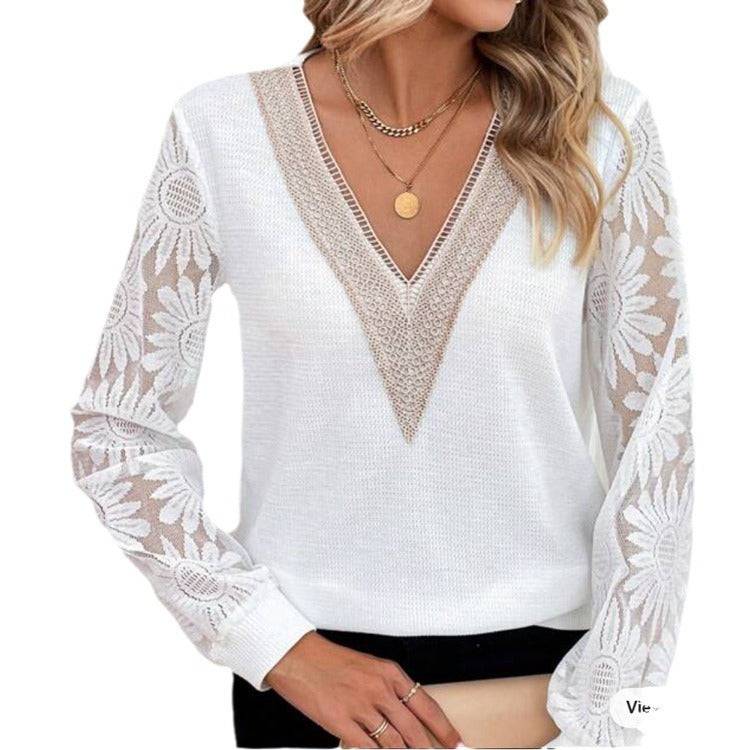 New Autumn Women's Clothing Long Sleeve V-neck Stitching - YLORESHOP