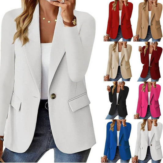 Polyester Autumn Long Sleeve Solid Color Cardigan Small Suit Jacket For Women - YLORESHOP