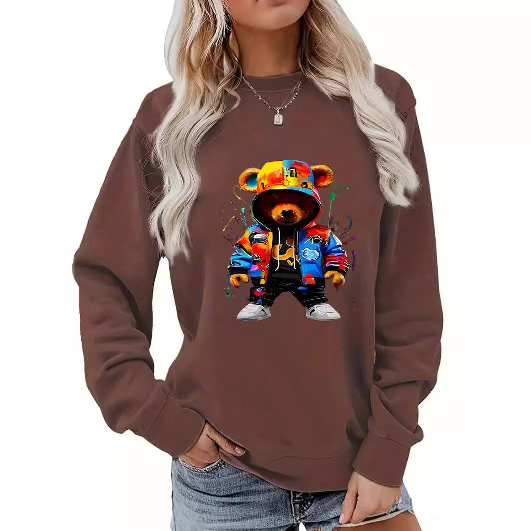 Abbigliamento da donna Colletto avvolto con tacco Felpa con cappuccio spazzolato Girocollo Cartoon