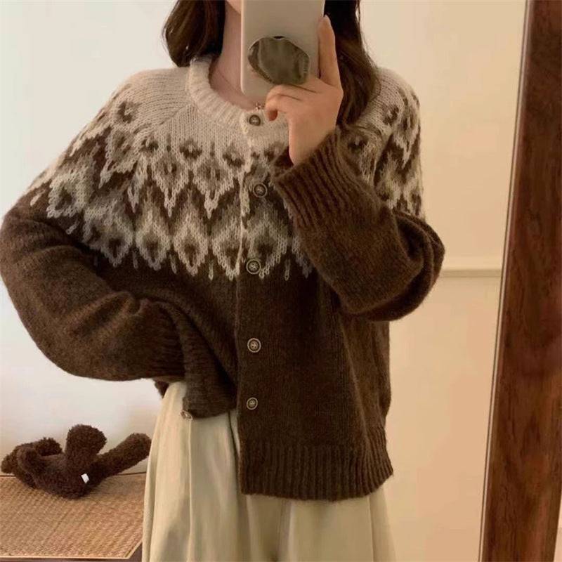 Jacquard Knitted Cardigan Women's Sweater - YLORESHOP