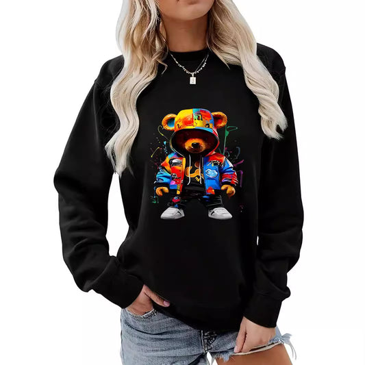 Women's Clothing Heel Wrapped Collar Brushed Hoody Round Neck Cartoon - YLORESHOP