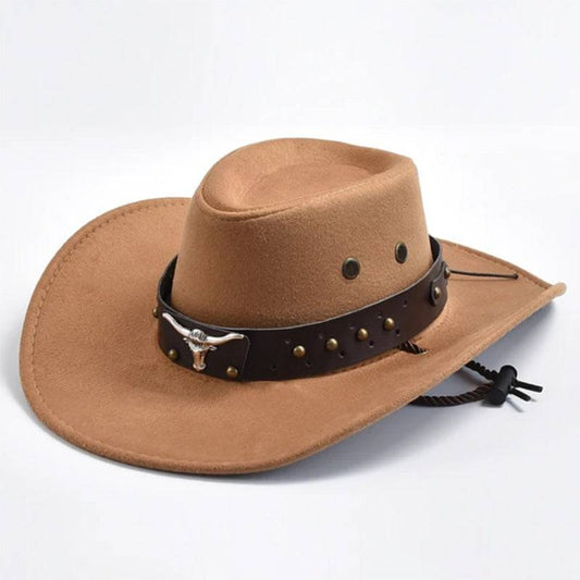 Cappello da cowboy western in pelle scamosciata artificiale, parasole per esterni jazz da gentiluomo con bordo largo retrò