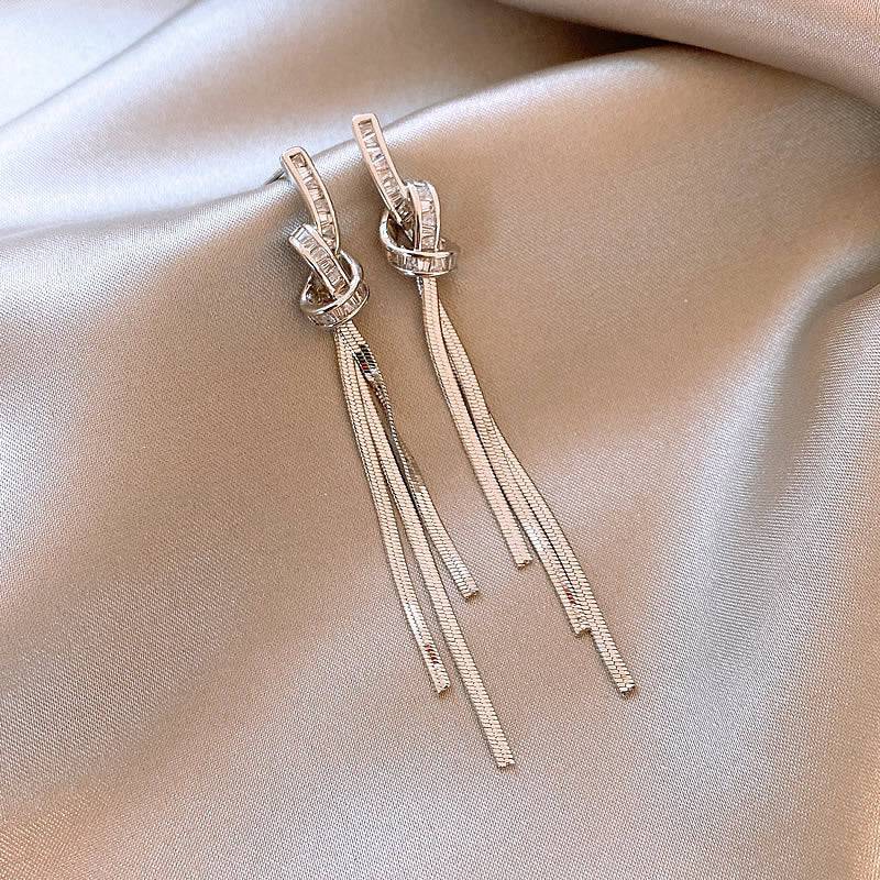 Niche Long Fringe Earrings Female Knot - YLORESHOP