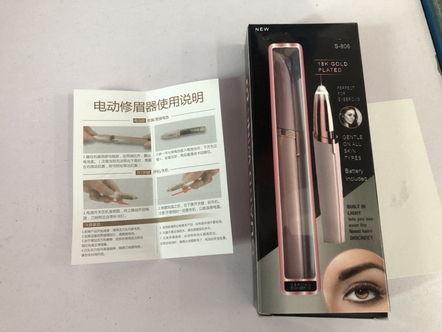 Mini Electric Eyebrow Trimmer Lipstick Brows Pen Hair Remover Painless Razor Epilator with LED Light - YLORESHOP