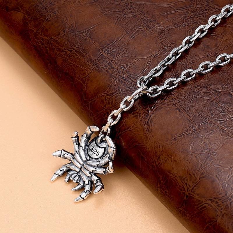 S925 Sterling Silver Spider Pendant Men's Hip Hop Fashion Necklace Pendant Retro Ornament - YLORESHOP