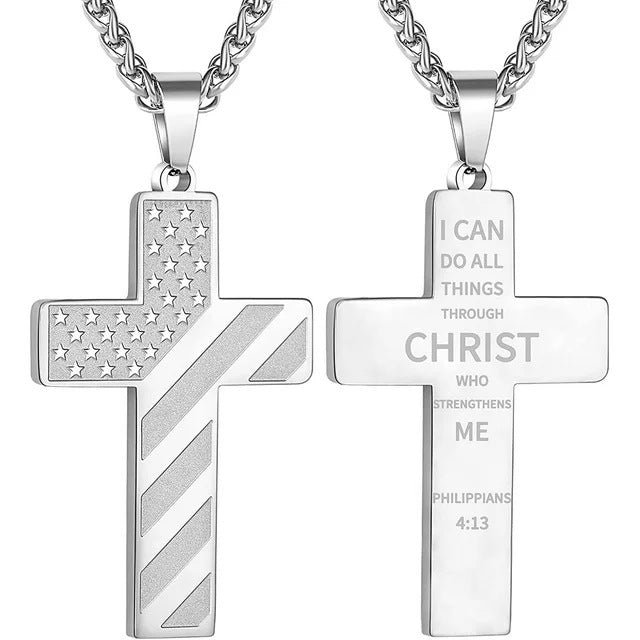 Amazon Hot American Flag Cross Necklace Pendant Men's Stainless Steel Necklace - YLORESHOP