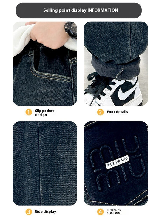 Korean Style Big Children Thick Warm Pants - YLORESHOP