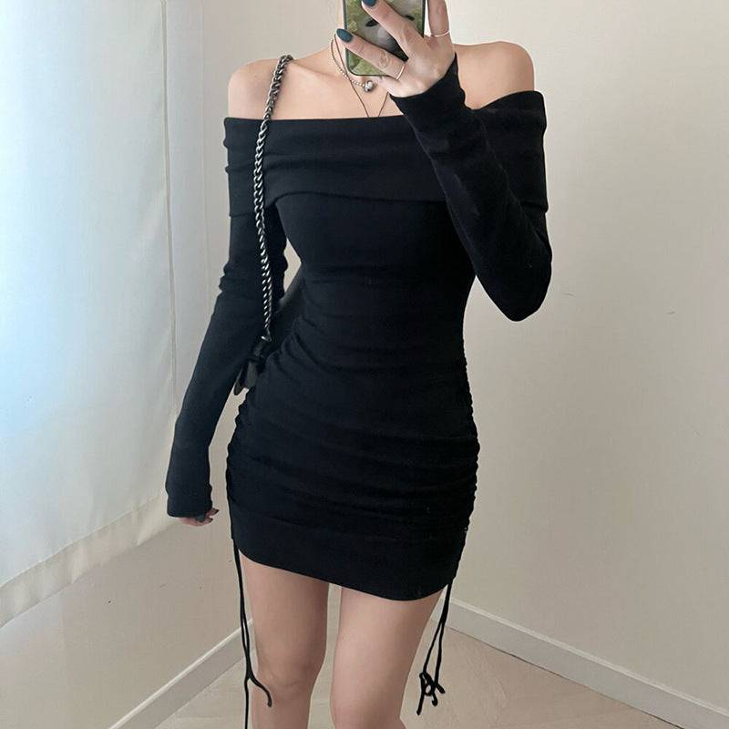 Hot Girl Wants To Close The Waist Knitted Long-sleeved Dress - YLORESHOP