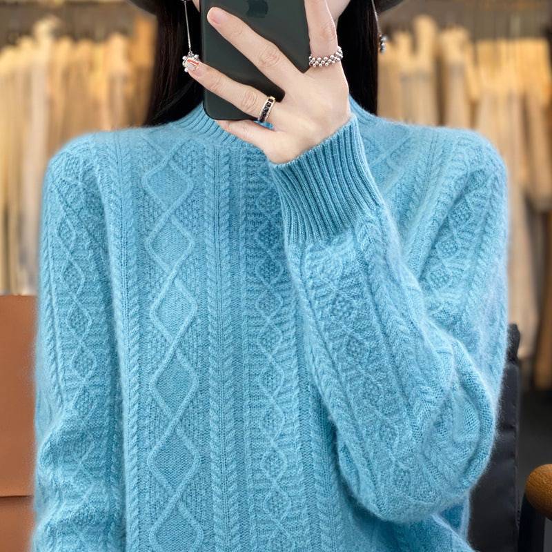 Maglione maglione lavorato a maglia a trecce con collo alto e mezzo dolcevita autunno e inverno