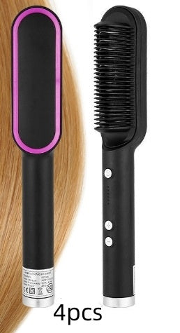 New 2 In 1 Hair Straightener Hot Comb Negative Ion Curling Tong Dual-purpose Electric Hair Brush - YLORESHOP