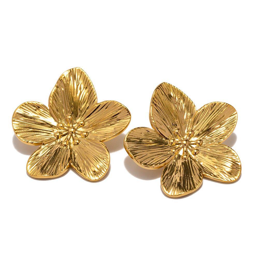 Design Fashion High-end Matte Retro Gold Stainless Steel Flower Stud Earrings - YLORESHOP