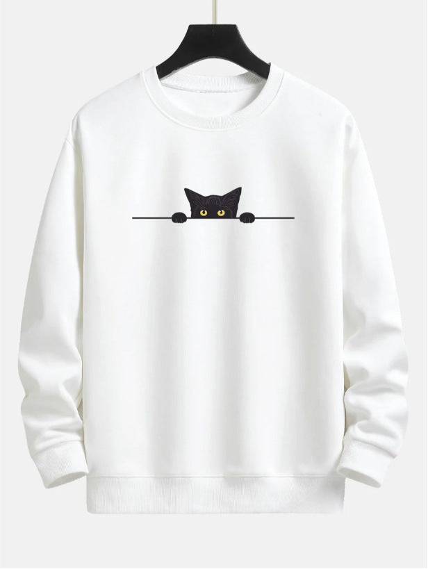 Maglione girocollo con simpatico gatto con stampa creativa di gatti