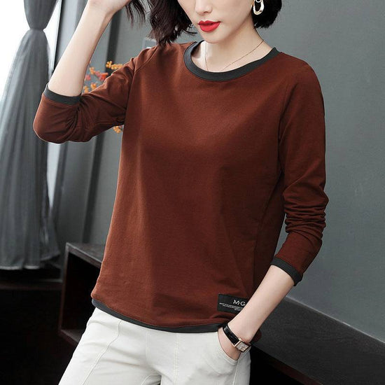 Women's Patchwork Round Neck Long-sleeved T-shirt - YLORESHOP