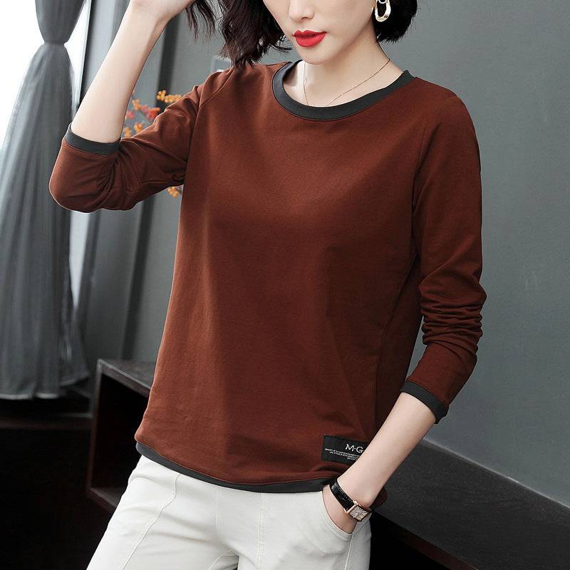 Women's Patchwork Round Neck Long-sleeved T-shirt - YLORESHOP