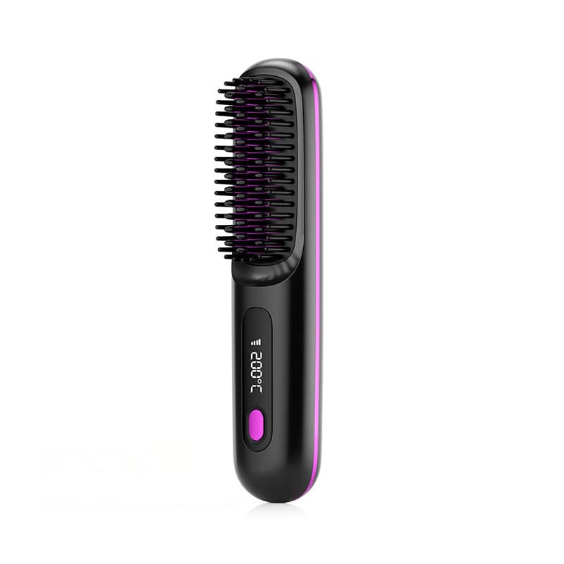 2 In 1 Straight Hair Comb Wireless Hair Straightener Brush Hair Fast Heating Portable Hot Curler USB Charging - YLORESHOP