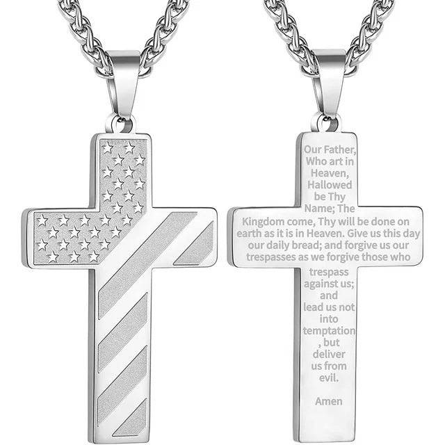 Amazon Hot American Flag Cross Necklace Pendant Men's Stainless Steel Necklace - YLORESHOP