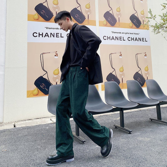 Pantaloni a gamba larga in velluto a coste vintage casual da uomo