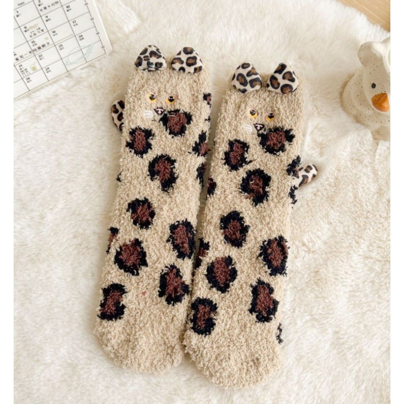 Coral Fleece Socks Women's Mid-calf Three-dimensional Cartoon Room Socks - YLORESHOP