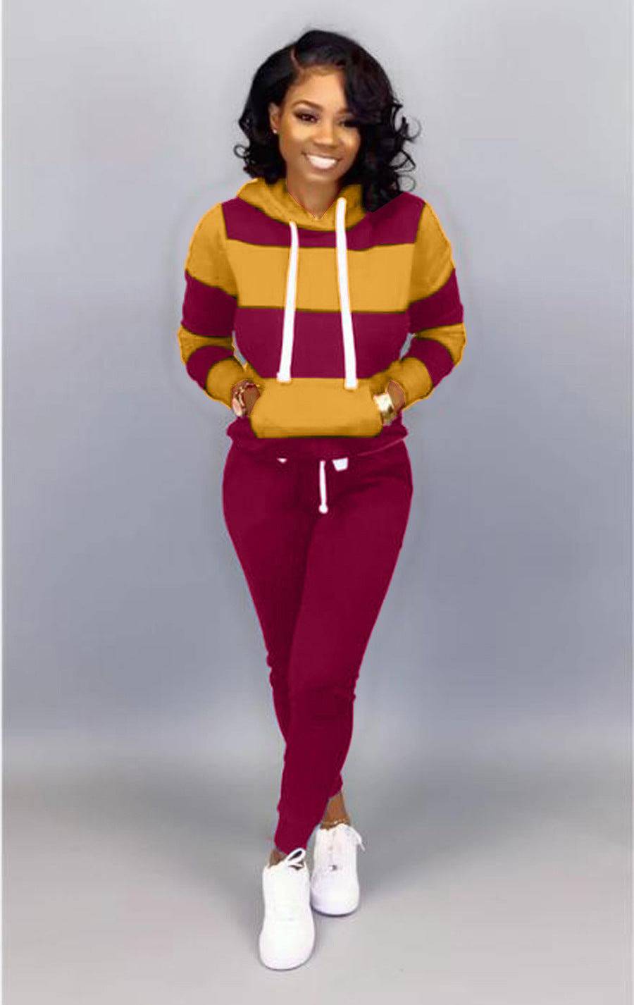 Women's Clothing Sweater Stitching Hooded Casual Sports Suit - YLORESHOP