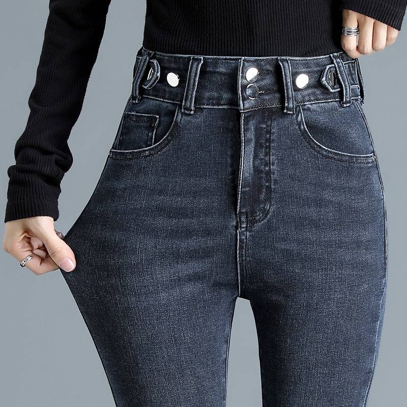 Jeans elasticizzati a vita alta Pantaloni skinny attillati e caldi da donna