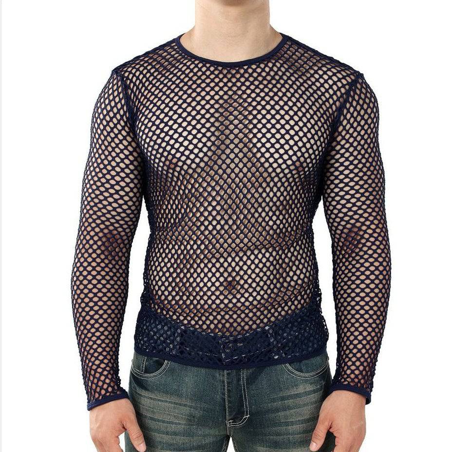 Camicia a maniche lunghe velata alla moda da strada in maglia cava civettuola con personalità da uomo