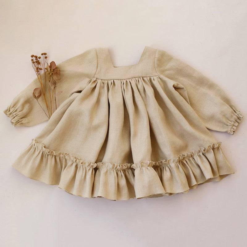 Casual Solid Color Cotton And Linen Children Dress - YLORESHOP