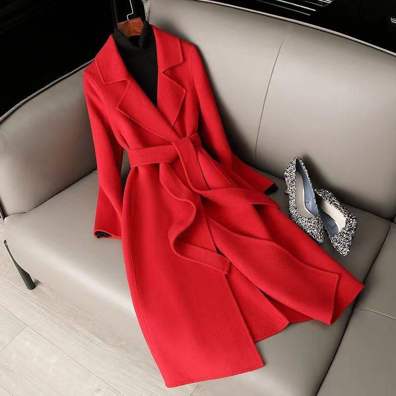 Mid-length Below The Knee Slim Fit Lace-up Woolen Coat High-end Woolen Coat - YLORESHOP