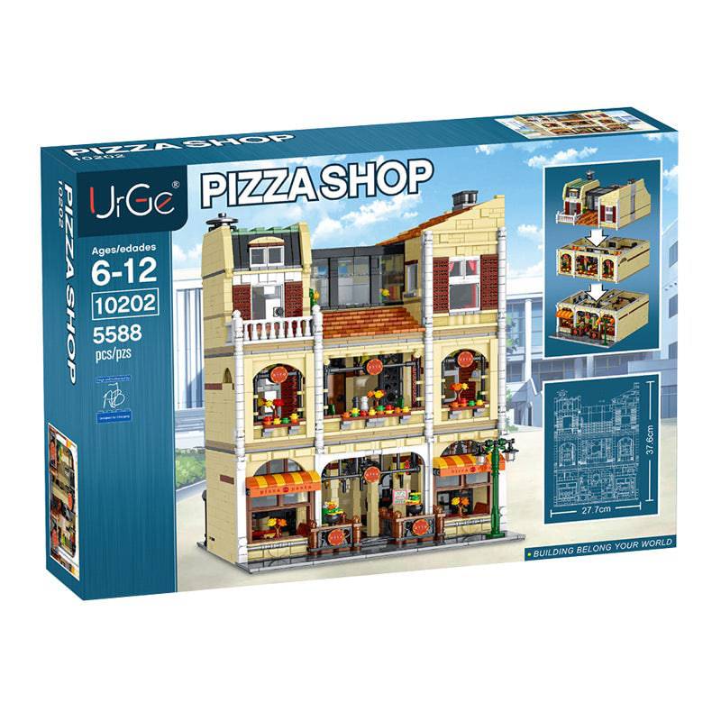 Pizza Shop Street View Series Town Scene High Difficulty Large Assembled Building Blocks Toy Model