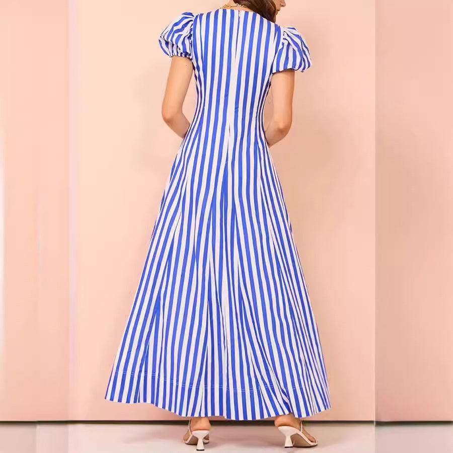 Women's Fashion Striped Puff Sleeve Dress - YLORESHOP