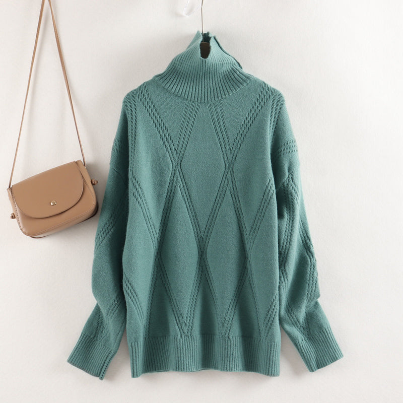 Winter Turtleneck Sweater Solid Color Knitted Pullover Loose Casual - YLORESHOP