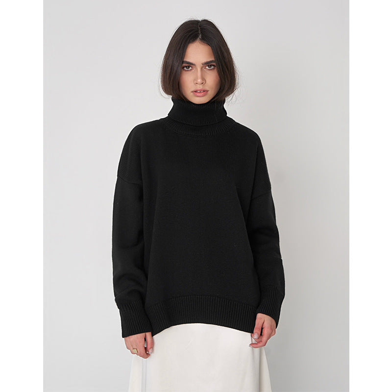 Solid Color Turtleneck Comfortable Loose Pullover Women's Sweater - YLORESHOP