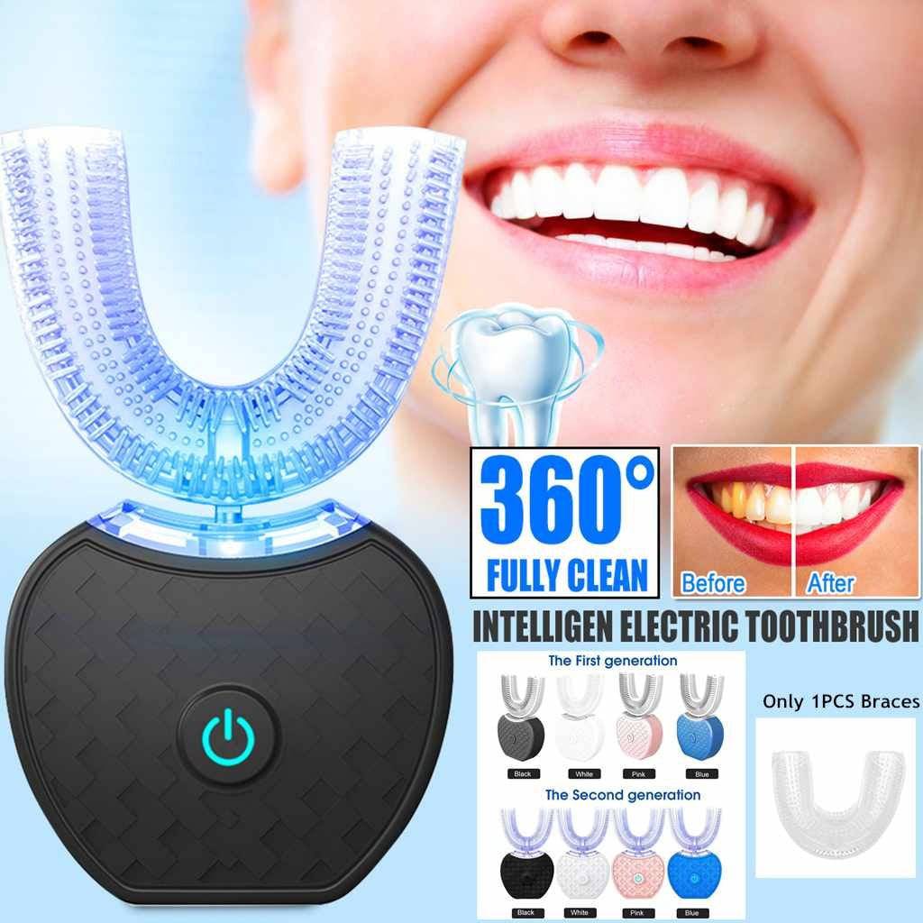 360 Degrees Intelligent Automatic Electric  Toothbrush Waterproof U Type Tooth Brush Whitening Blue Light USB Charging - YLORESHOP