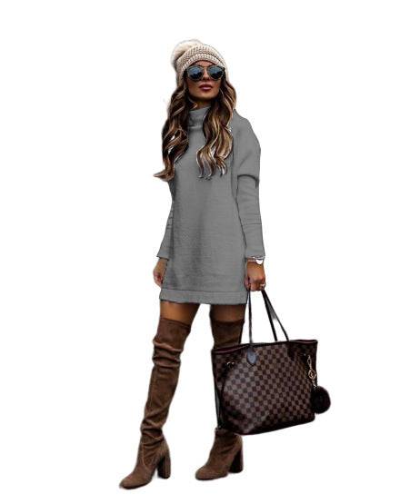 Women's New Round Neck Long Sleeve Knitted Sweater Dress - YLORESHOP