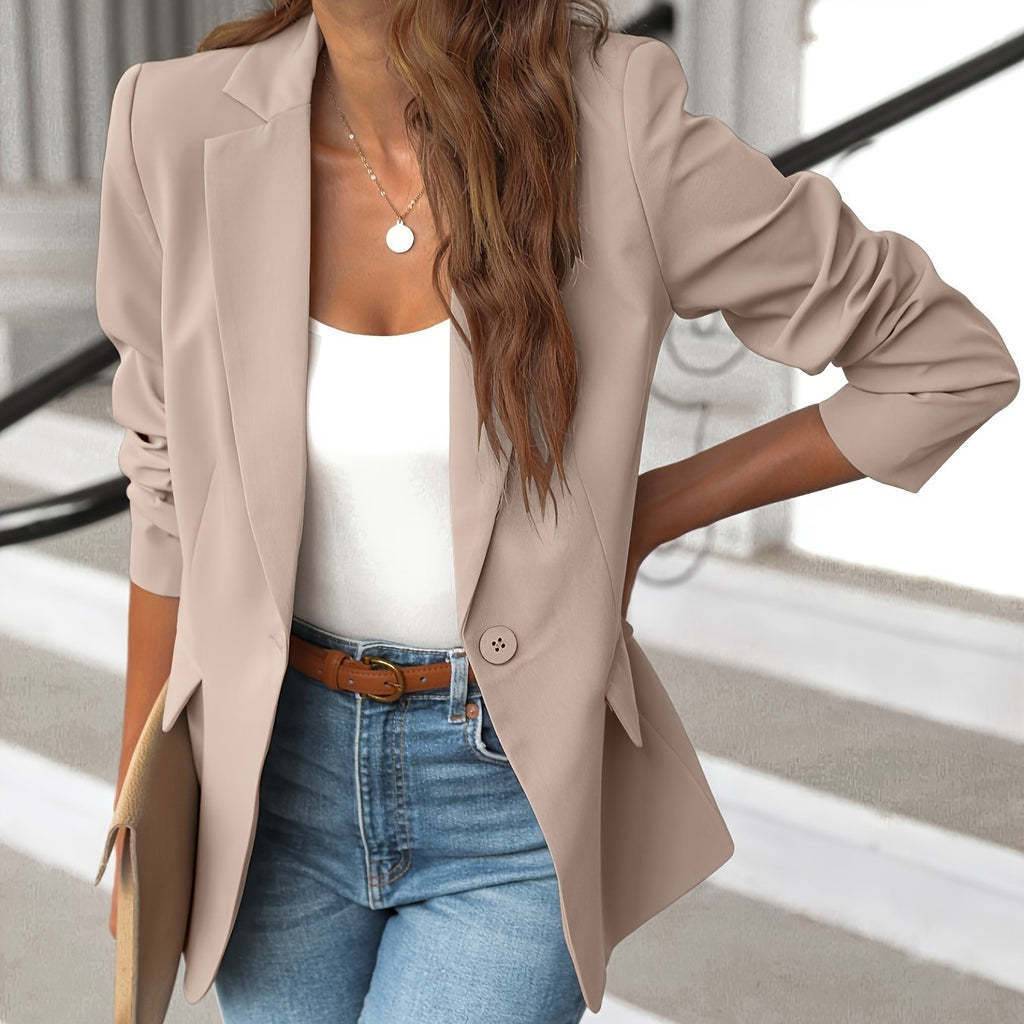 Polyester Autumn Long Sleeve Solid Color Cardigan Small Suit Jacket For Women - YLORESHOP