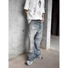 Washed Distressed Printed Denim Men's Straight Loose Long Pants - YLORESHOP
