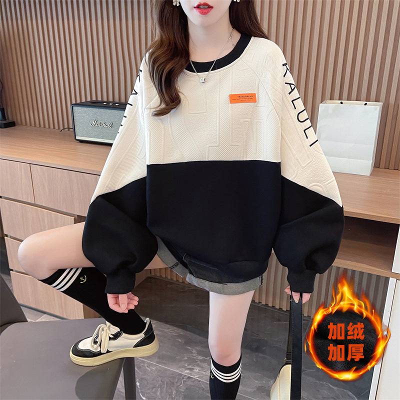 American Retro Contrast Color Sweatshirt Women