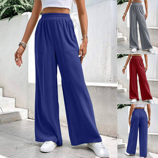 Pantaloni da donna a vita media a gamba dritta Pantaloni sportivi larghi con tasca sportiva