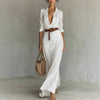 Fashionable and elegant long sleeve button down lapel belted irregular maxi dress. - YLORESHOP