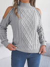 Maglione casual a trecce con collo alto e maniche lunghe, spalle scoperte