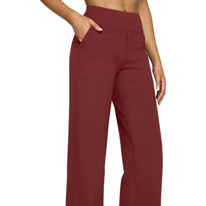 Pocket Knitted Straight High Waist Trousers - YLORESHOP