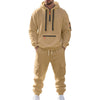 Completo sportivo casual da uomo, felpa con cappuccio foderata in pile, due pezzi con cerniera multitasche