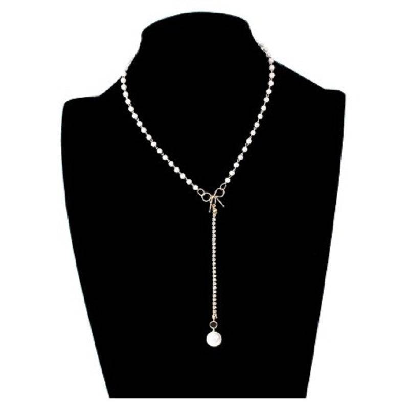 European And American Graceful Bow Long Pearl Tassel Pendant Necklace - YLORESHOP