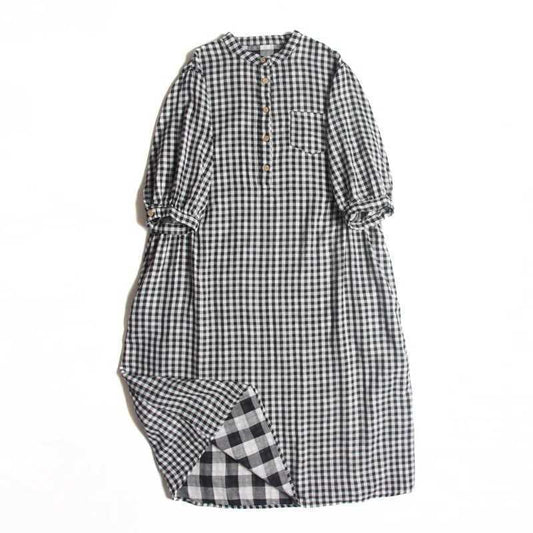 Double-layer Cotton Plaid Dress Women - YLORESHOP